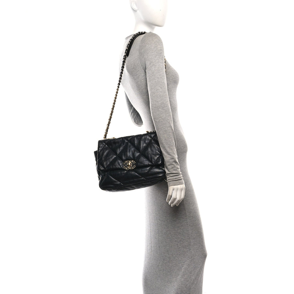 Lambskin Quilted Large Chanel 19 Flap Black