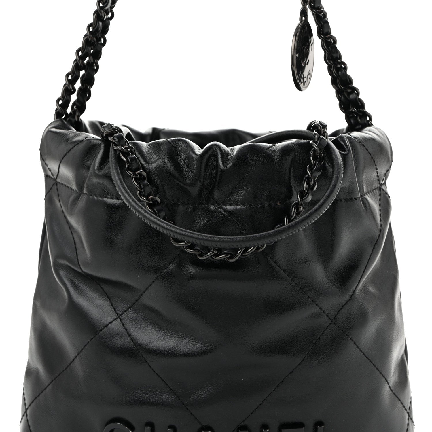 Shiny Calfskin Quilted Mini Chanel 22 So Black