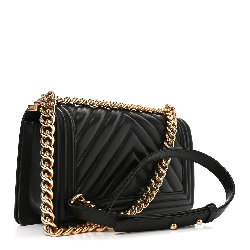 Lambskin Chevron Quilted Medium Boy Flap Black