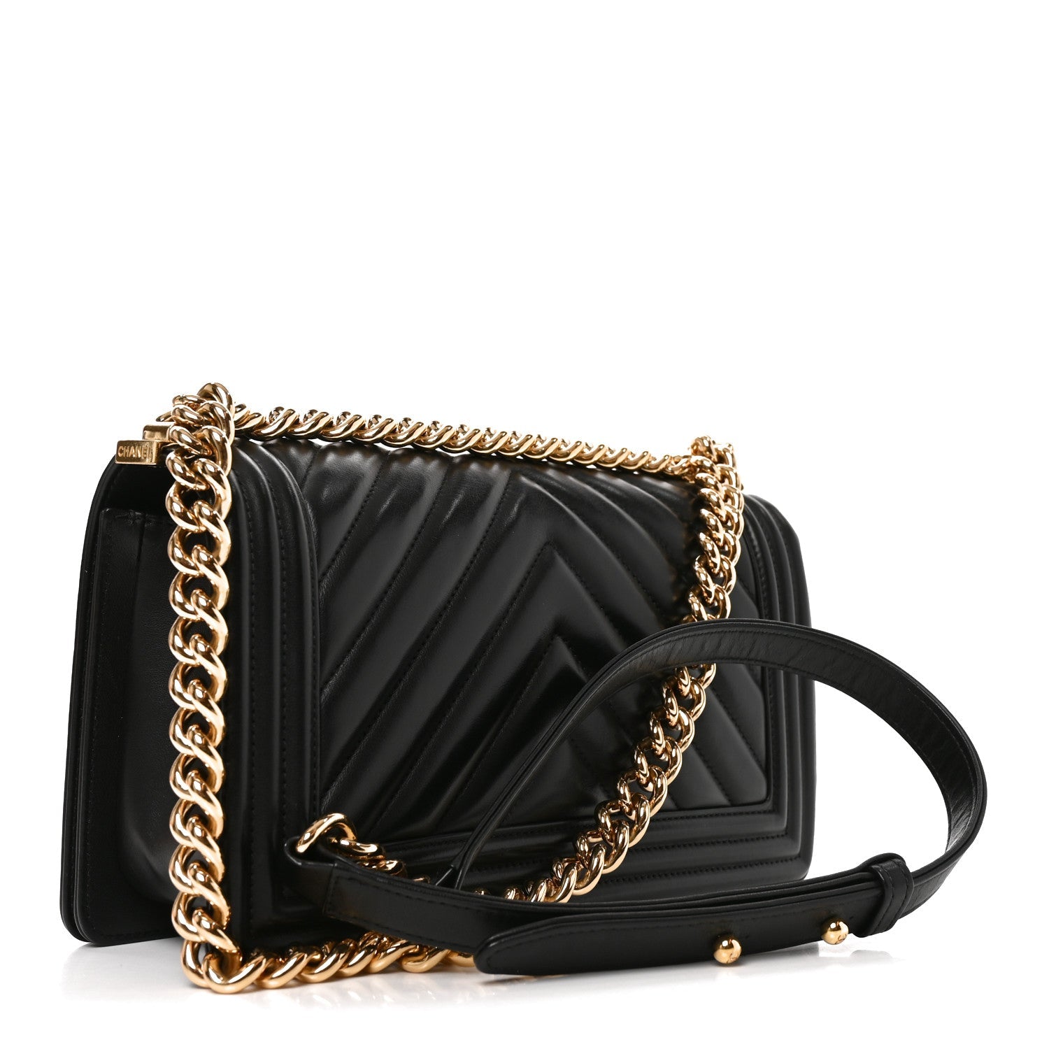 Lambskin Chevron Quilted Medium Boy Flap Black