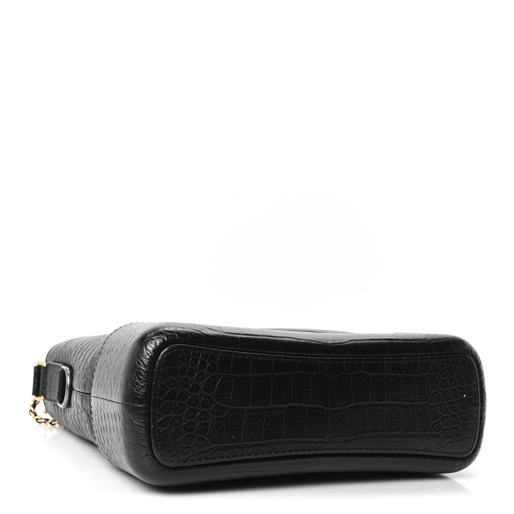 Crocodile Embossed Calfskin Medium Gabrielle Cocodile Hobo Black
