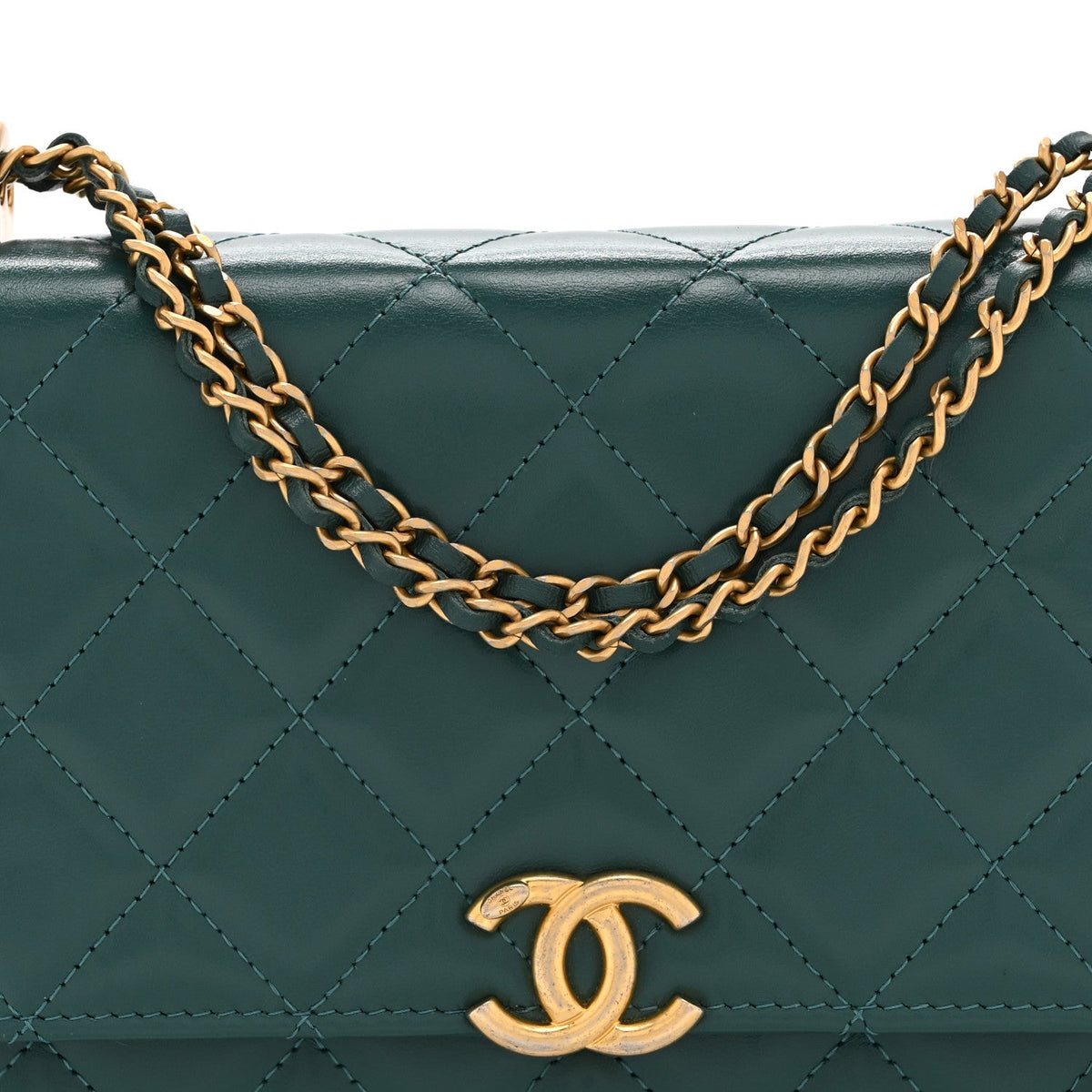 Calfskin Quilted Perfect FIt Wallet On Chain WOC Green
