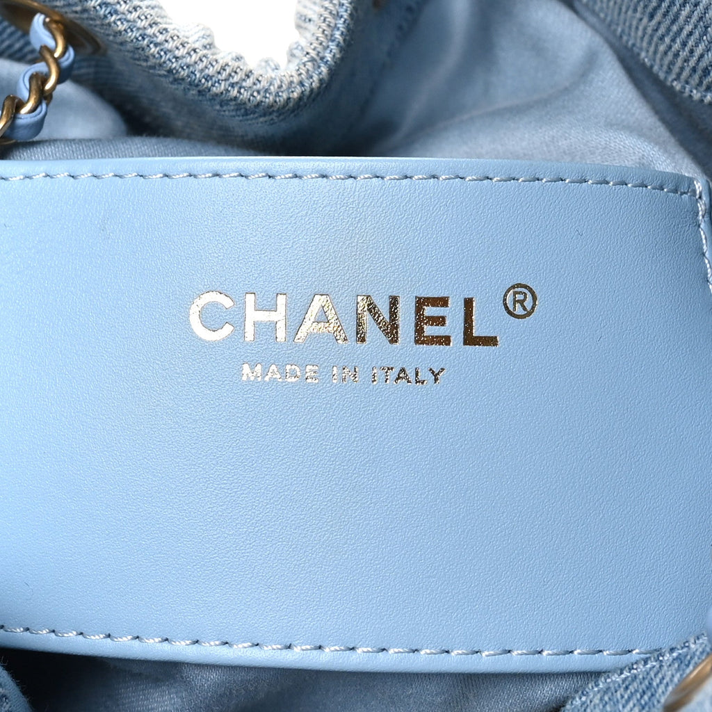 Washed Denim Quilted Medium Chanel 25 Handbag Blue
