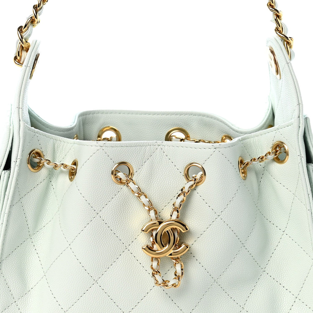 Caviar Quilted Mini Chanel 25 Handbag Light Green