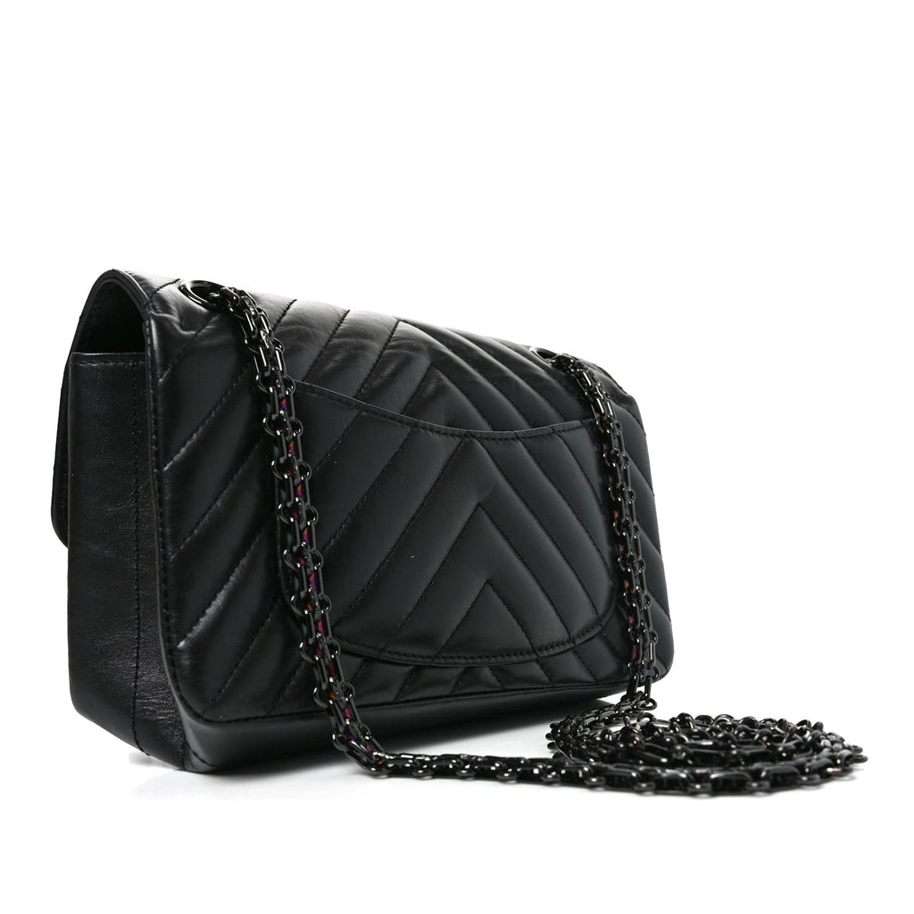 Aged Calfskin Chevron Quilted 2.55 Reissue Mini Flap So Black