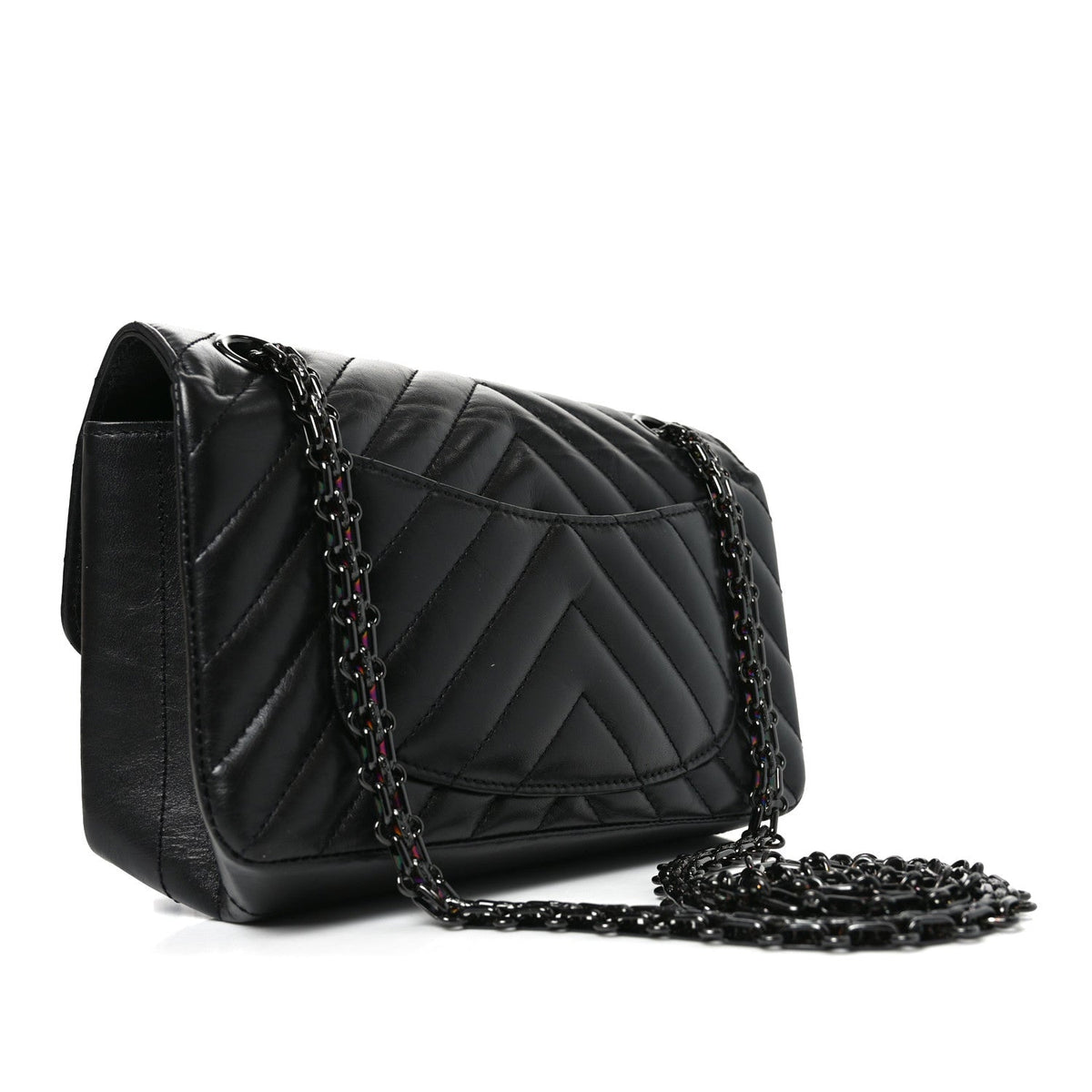 Aged Calfskin Chevron Quilted 2.55 Reissue Mini Flap So Black