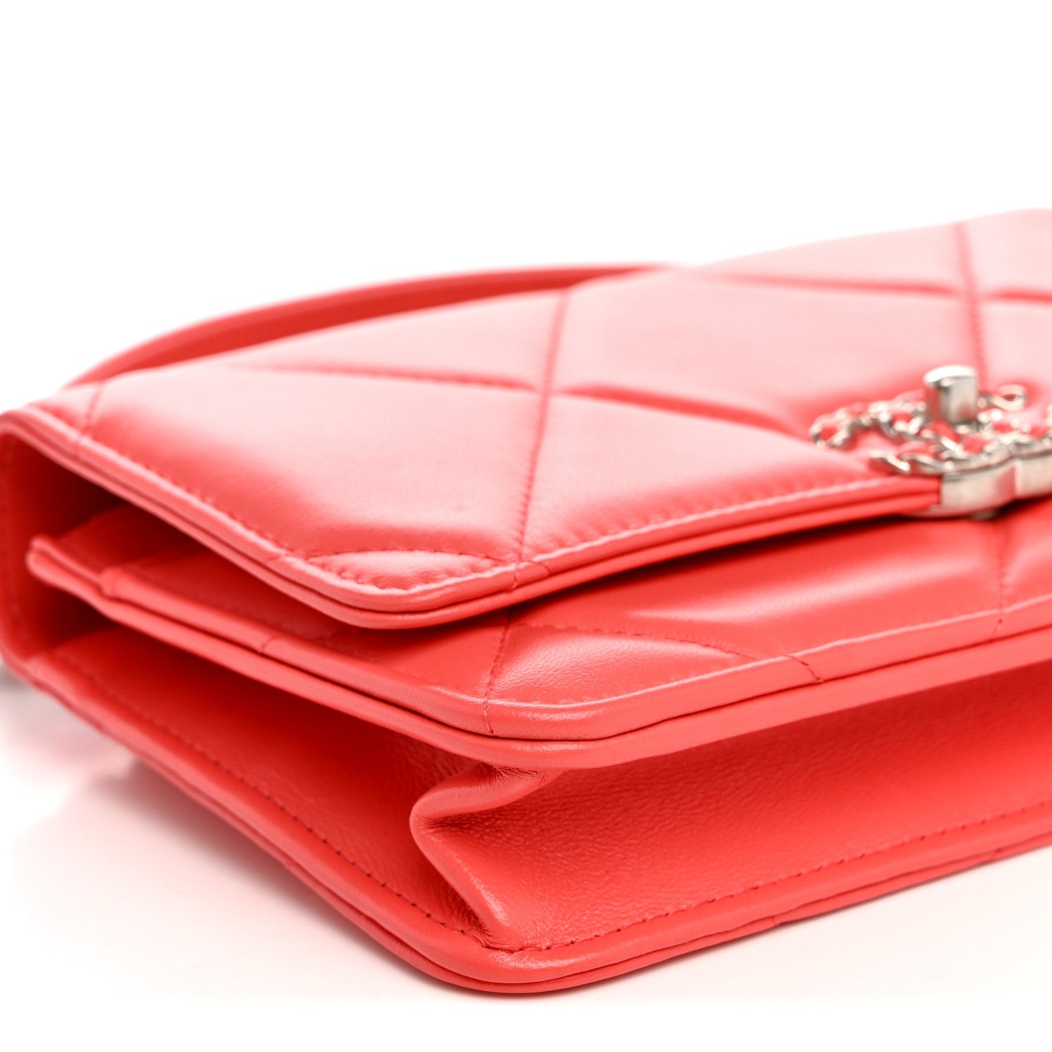 Lambskin Quilted Chanel 19 Wallet On Chain WOC Coral
