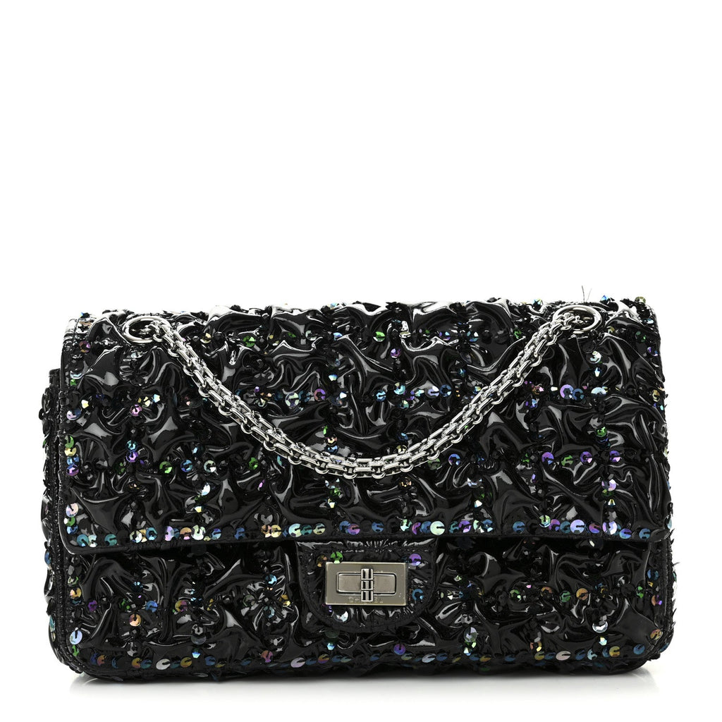 Patent Sequin Crystal Ruched 2.55 Reissue 225 Flap Black