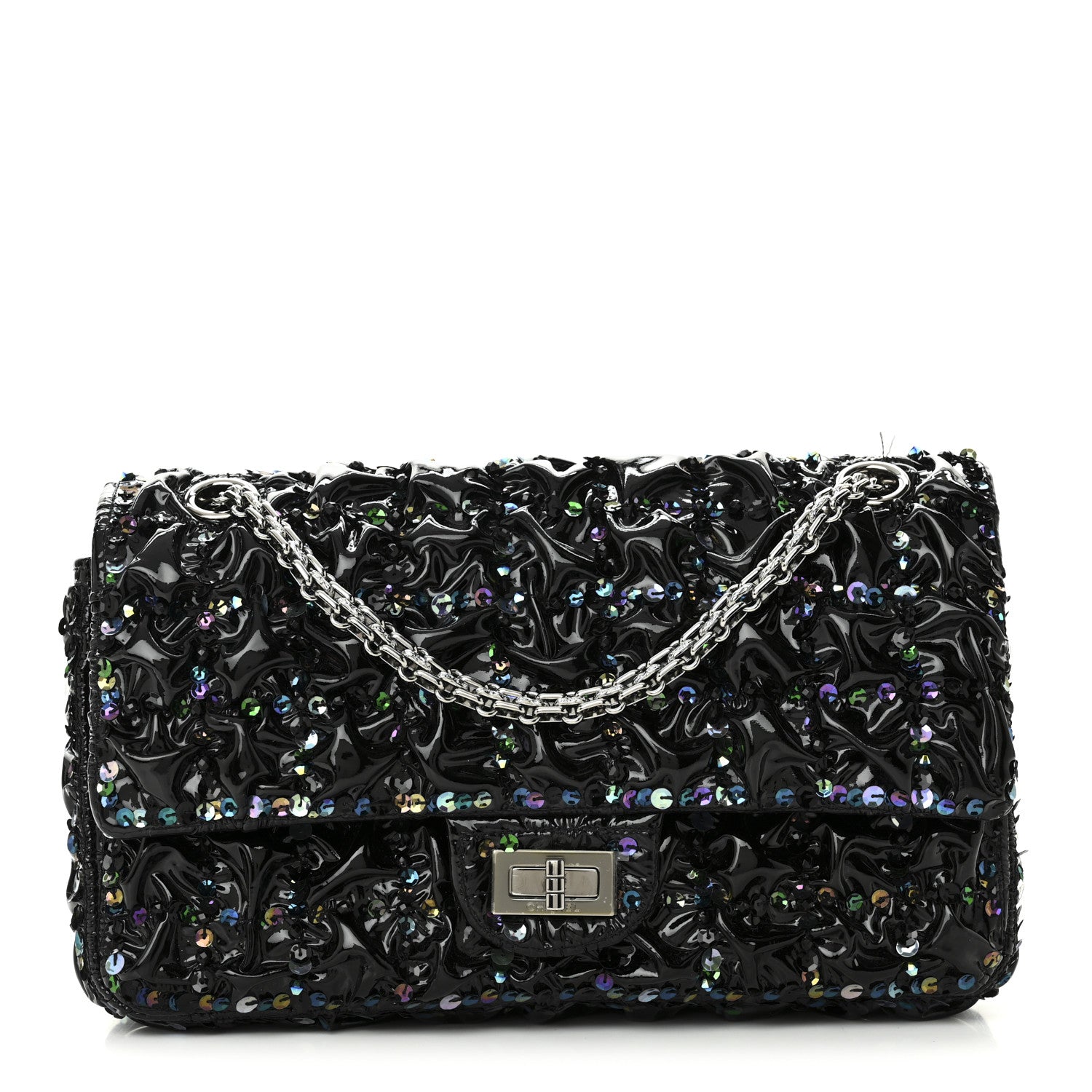 Patent Sequin Crystal Ruched 2.55 Reissue 225 Flap Black