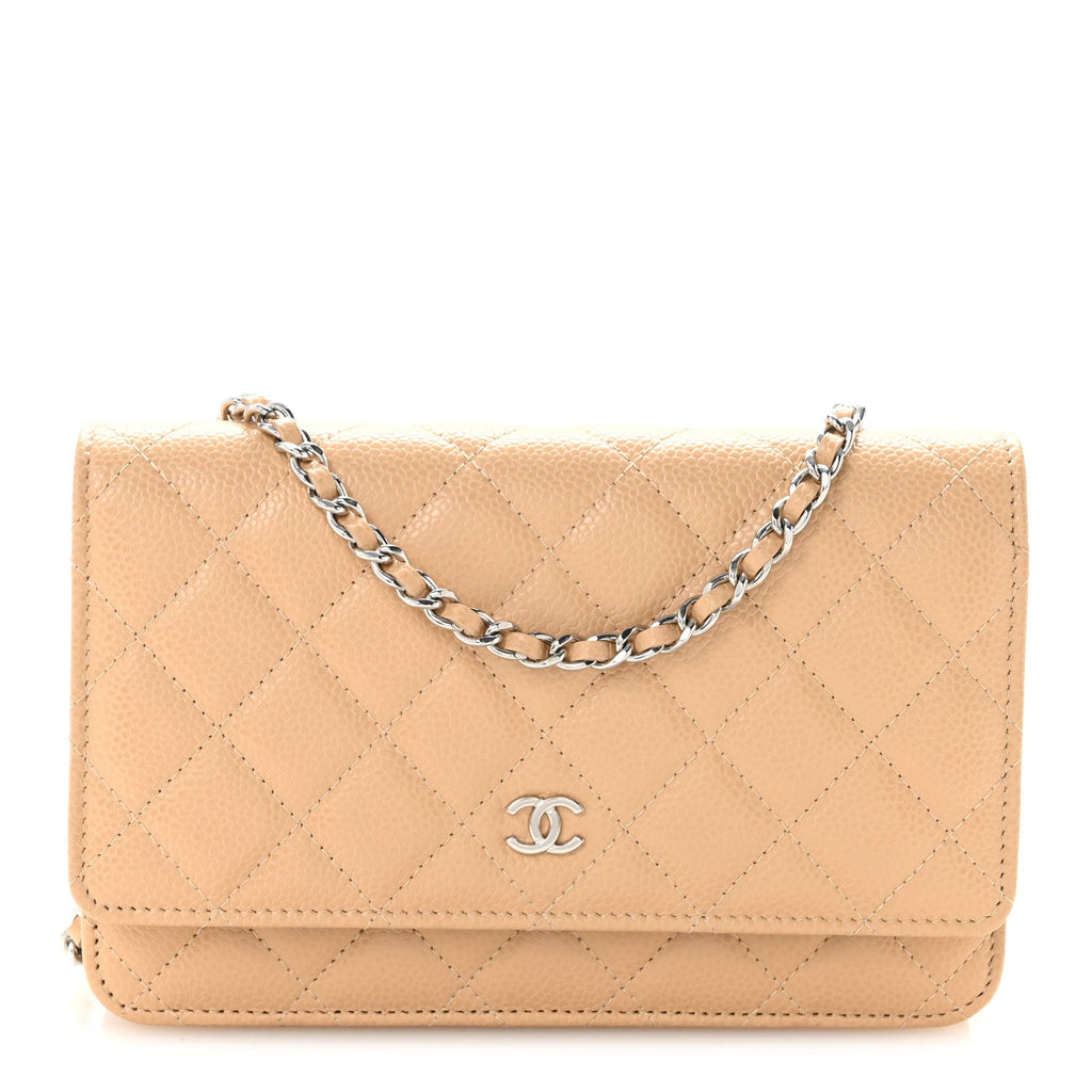 Caviar Quilted Wallet on Chain WOC Beige