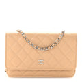 Caviar Quilted Wallet on Chain WOC Beige