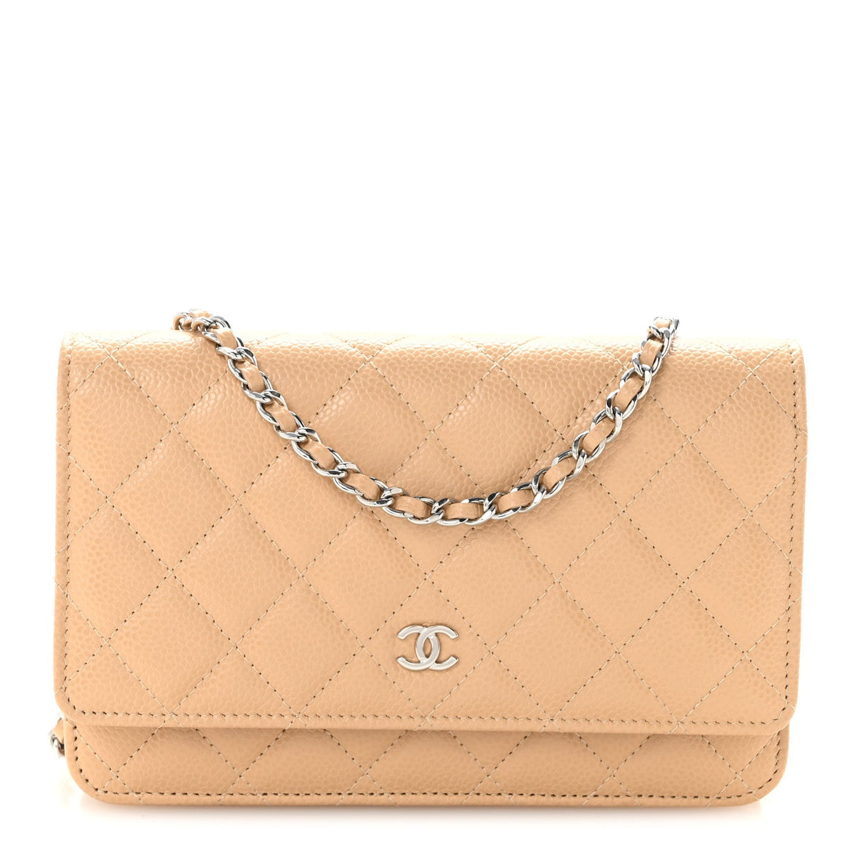 Caviar Quilted Wallet on Chain WOC Beige