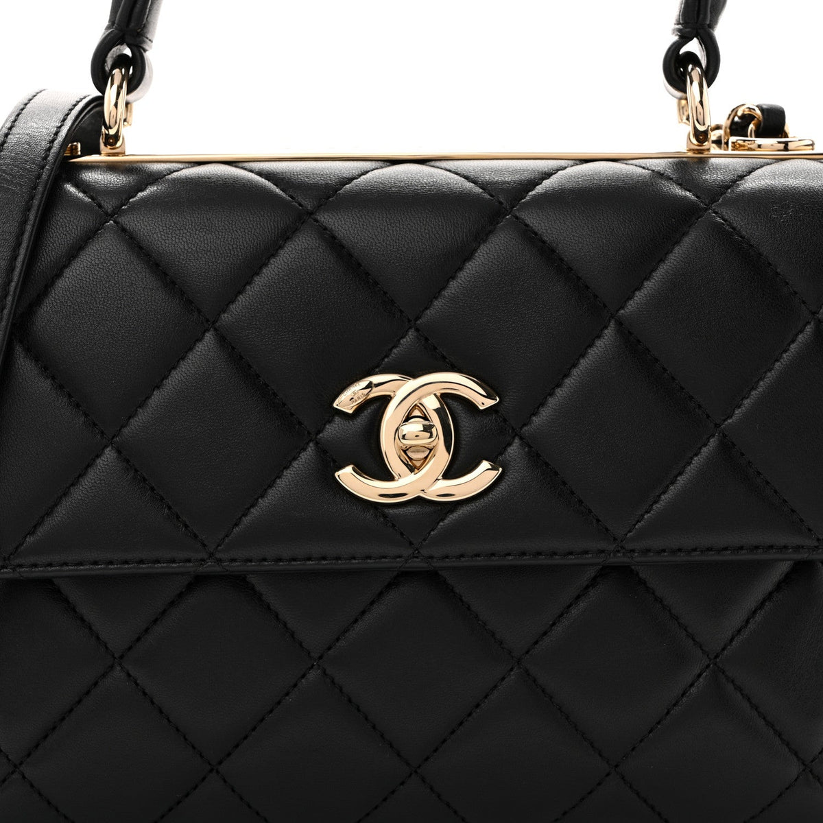 Lambskin Quilted Small Trendy CC Dual Handle Flap Bag Black