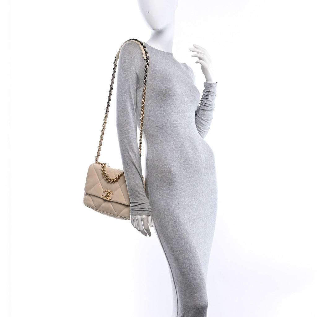 Goatskin Quilted Medium Chanel 19 Flap Beige