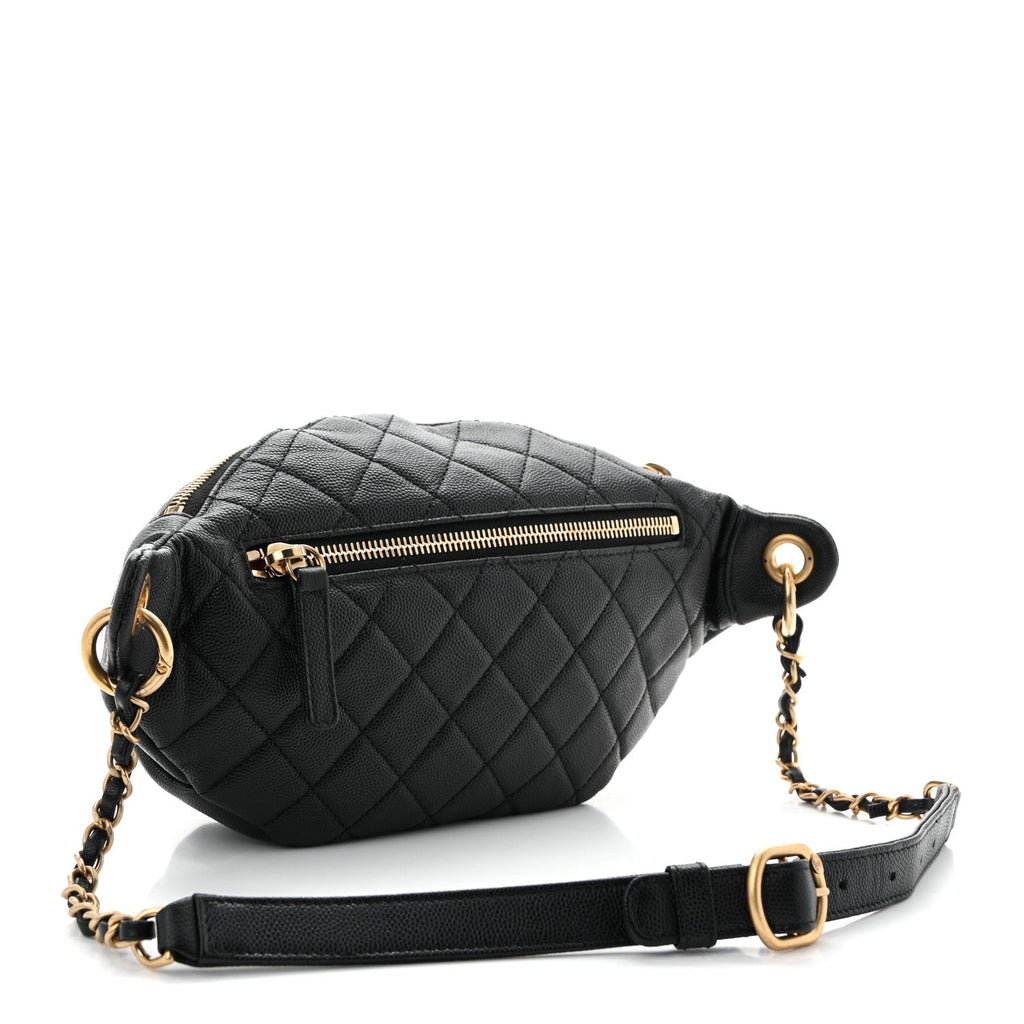 Caviar Quilted Filigree Waist Bag Black