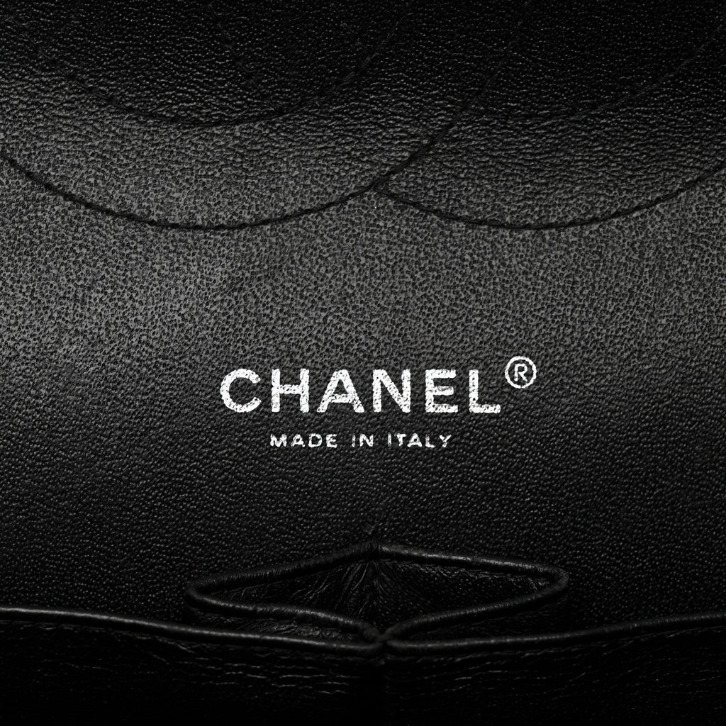 Patent Chevron Quilted Jumbo Double Flap Black