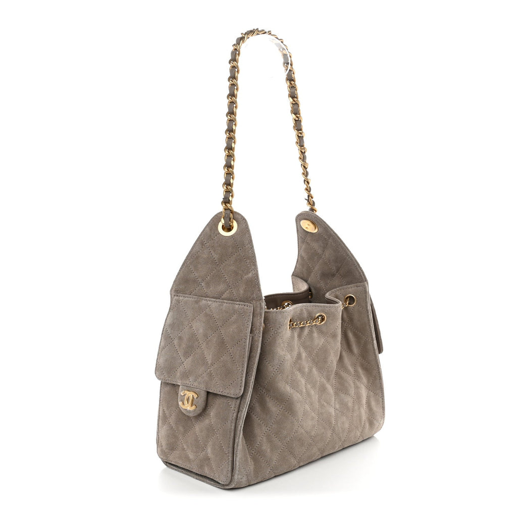 Suede Quilted Small Chanel 25 Handbag Dark Grey
