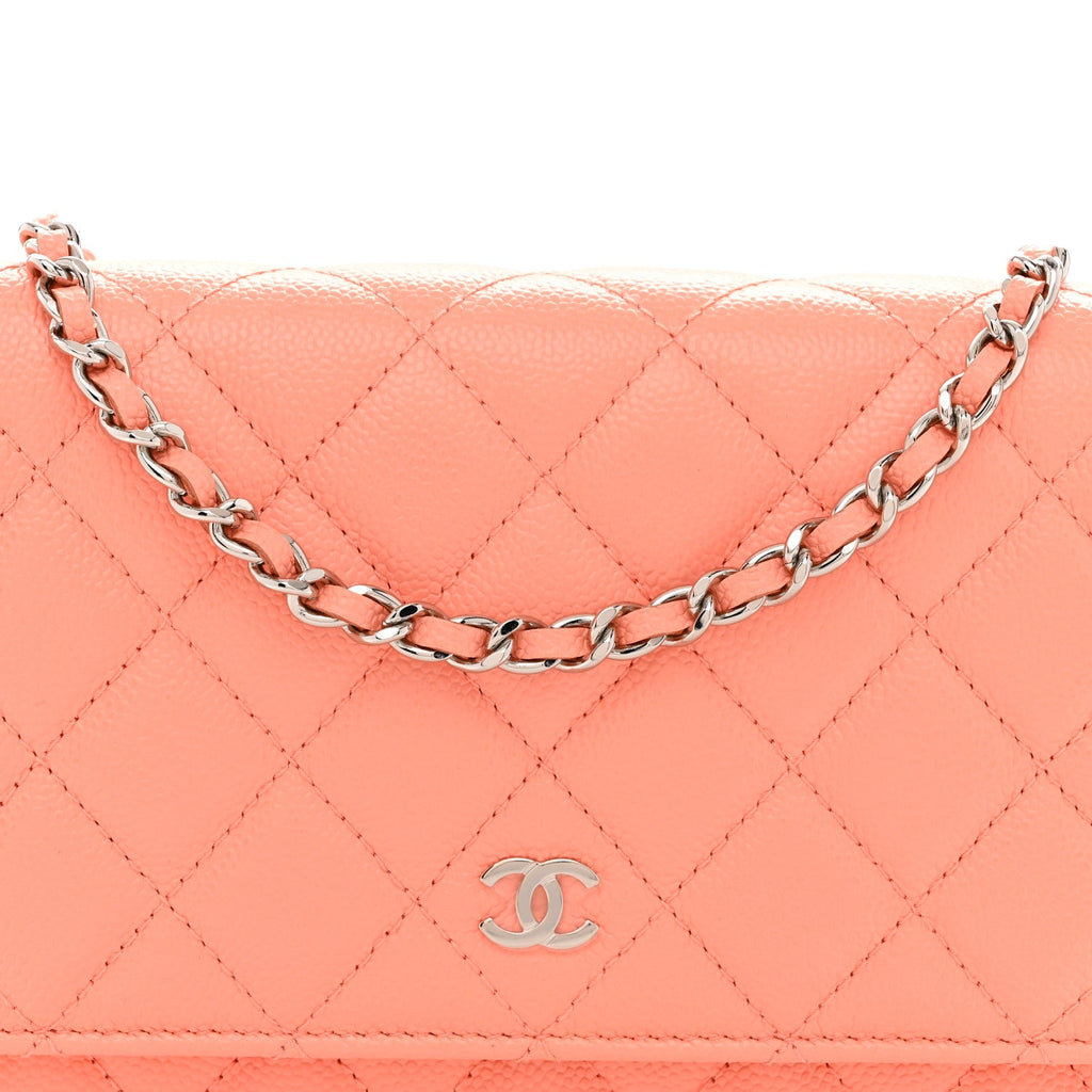 Caviar Quilted Wallet on Chain WOC Coral