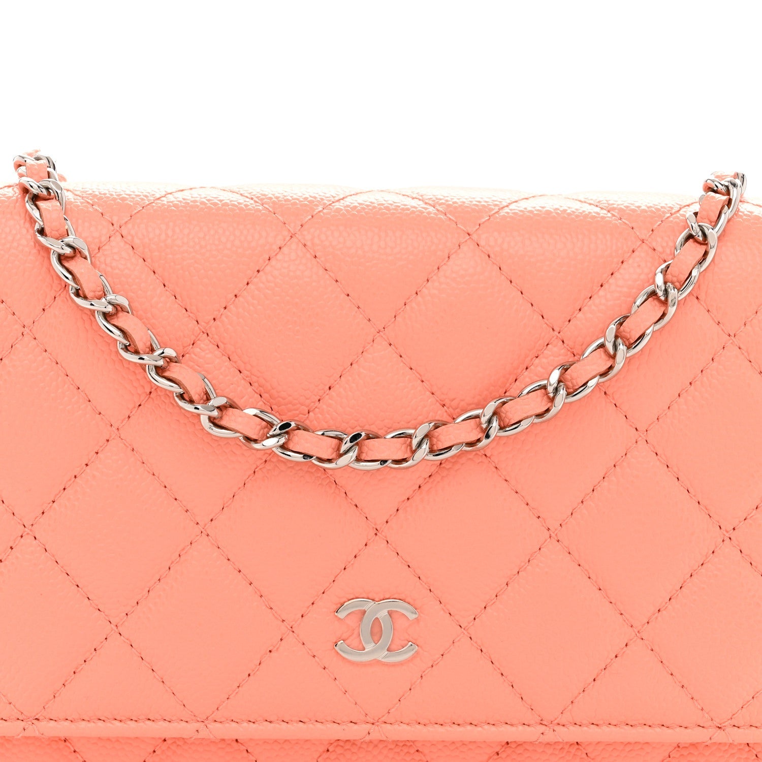 Caviar Quilted Wallet on Chain WOC Coral