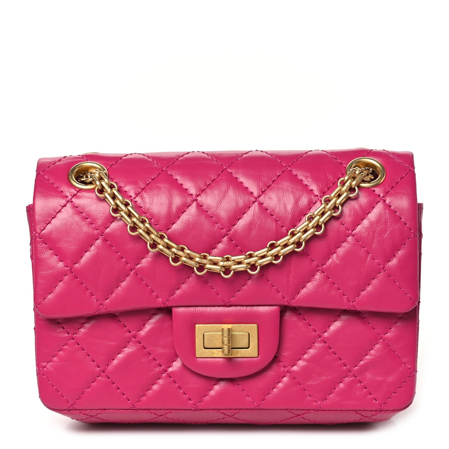 Aged Calfskin Quilted 2.55 Reissue Mini Flap Fuchsia