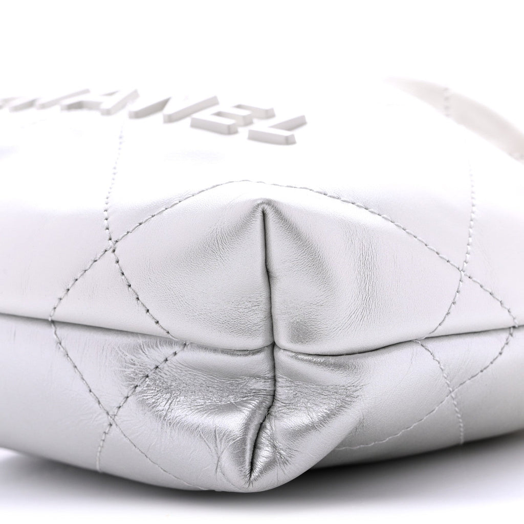 Metallic Shaded Calfskin Quilted Mini Chanel 22 White Silver