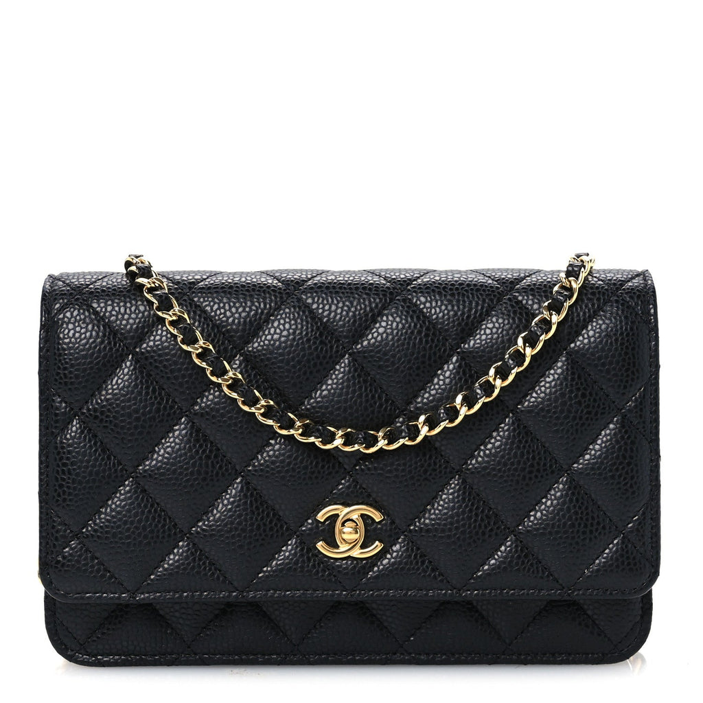 Caviar Quilted CC Turnlock Wallet On Chain WOC Black