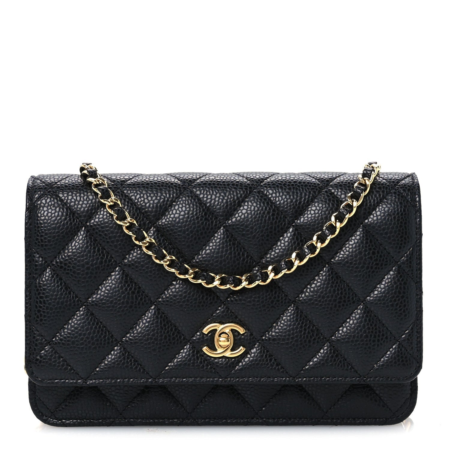Caviar Quilted CC Turnlock Wallet On Chain WOC Black