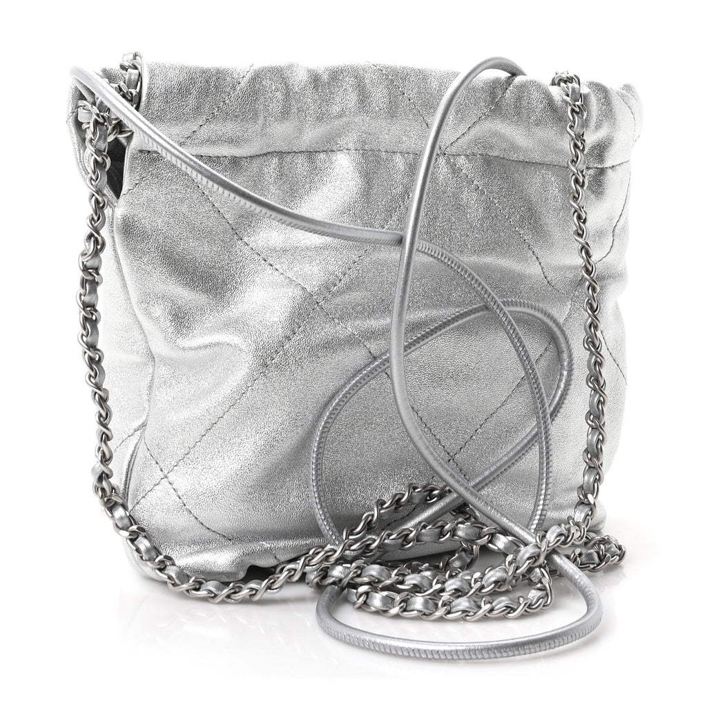 Metallic Lambskin Quilted Mini Chanel 22 Silvery