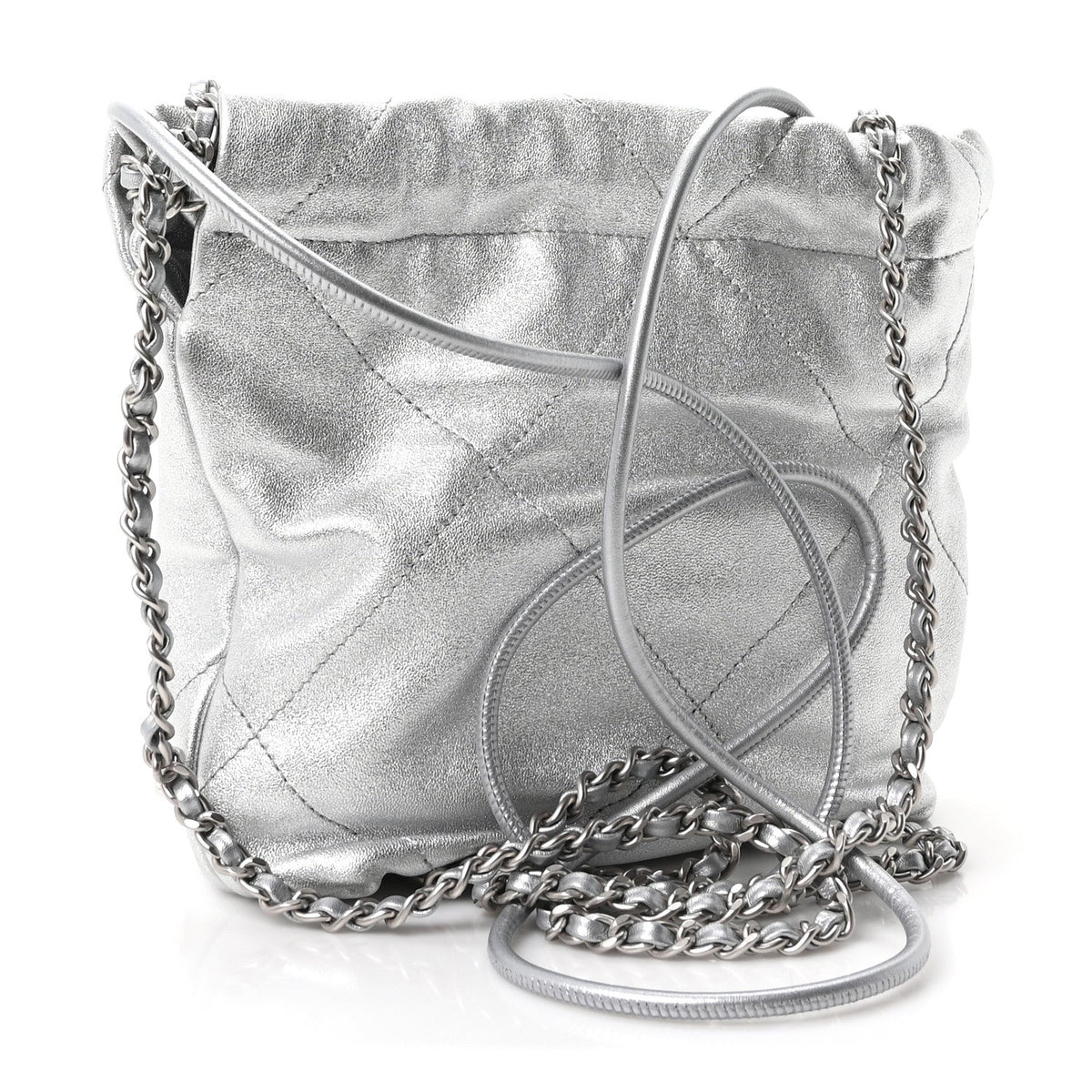 Metallic Lambskin Quilted Mini Chanel 22 Silvery