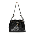 Shiny Crumpled Calfskin Quilted Small Chanel 25 Handbag Black