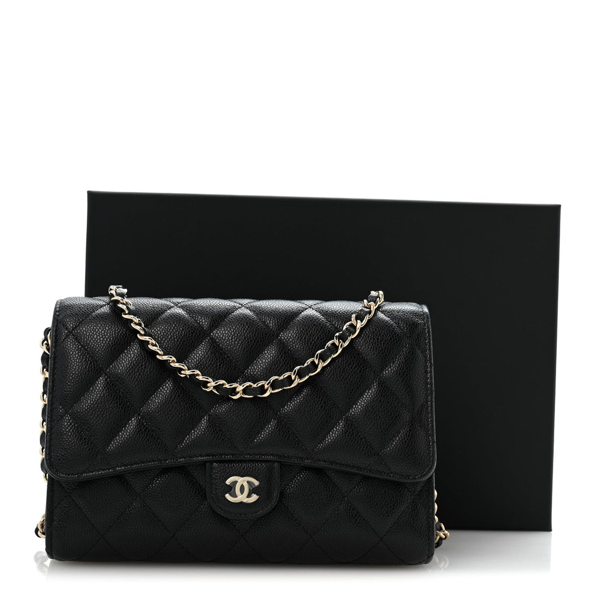 Caviar Quilted Compact Wallet On Chain WOC Black