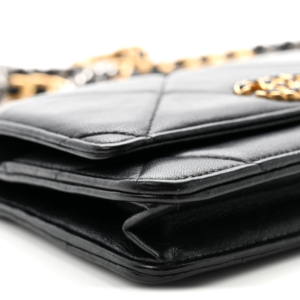 Lambskin Quilted Chanel 19 Wallet On Chain WOC Black