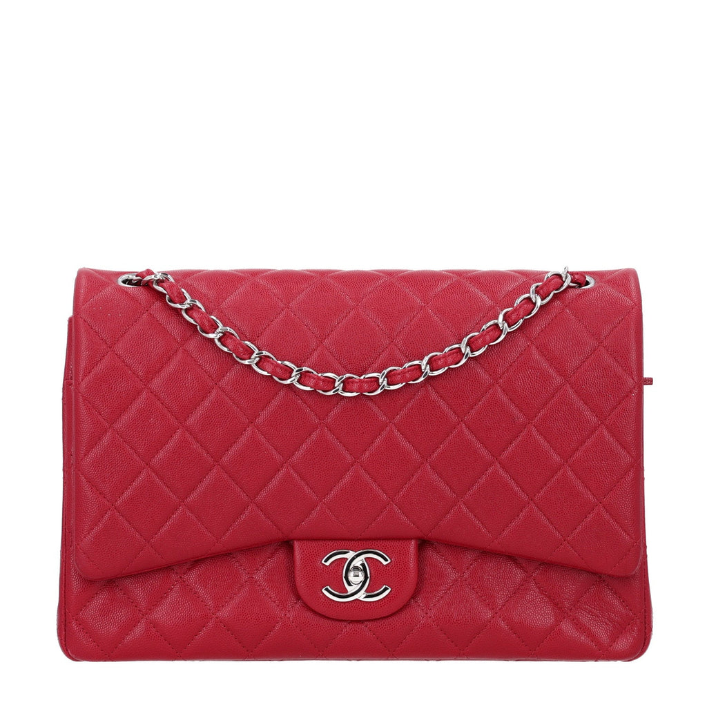 Caviar Quilted Maxi Double Flap Dark Red