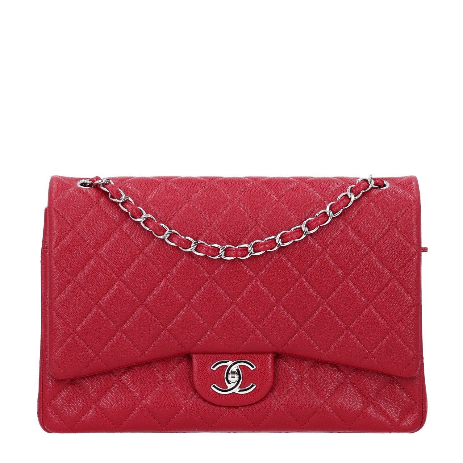 Caviar Quilted Maxi Double Flap Dark Red