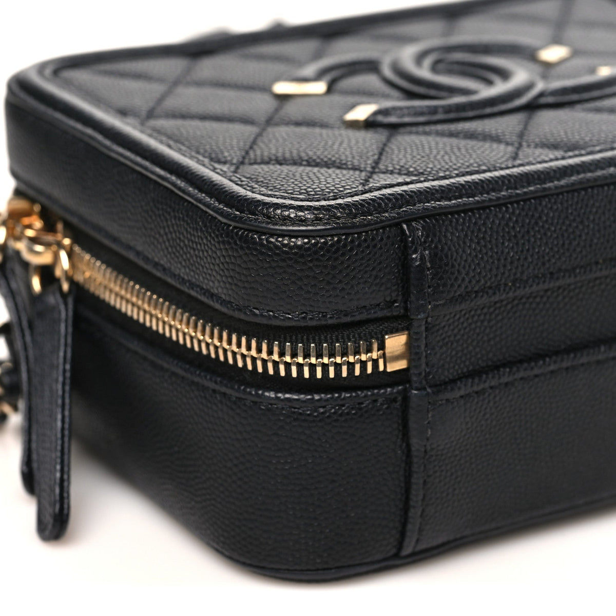 Caviar Quilted Small CC Filigree Vanity Case Black
