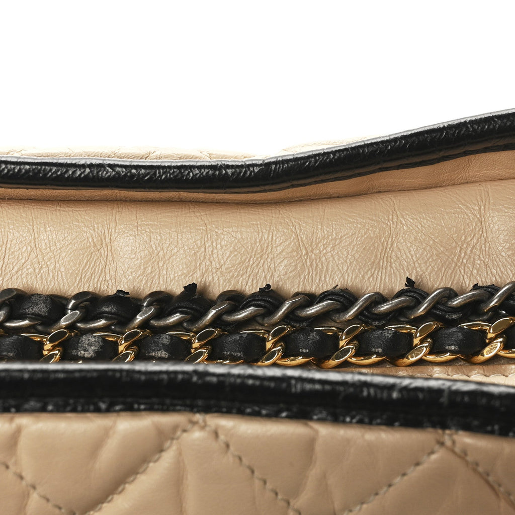 Aged Calfskin Quilted Medium Gabrielle Hobo Beige Black