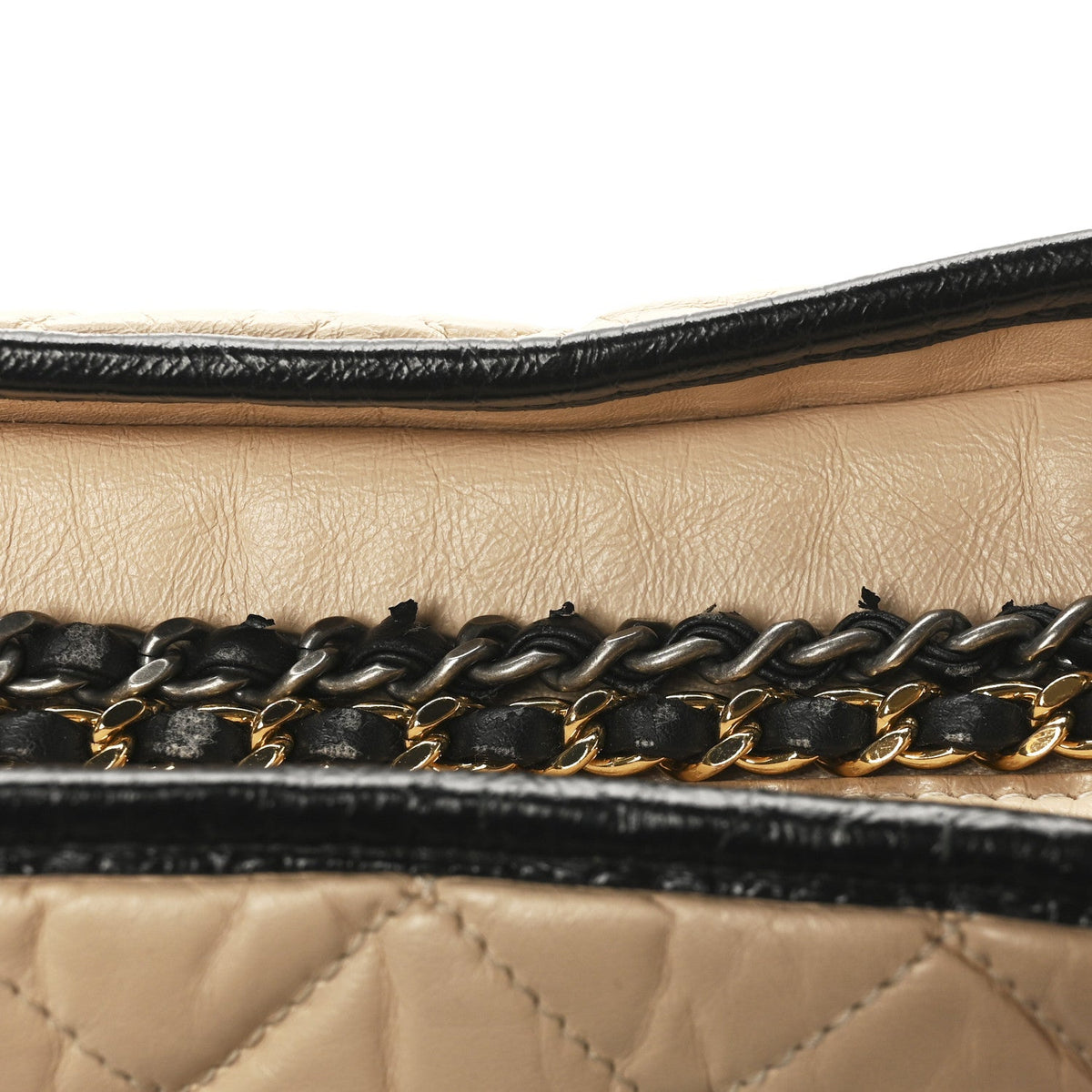 Aged Calfskin Quilted Medium Gabrielle Hobo Beige Black