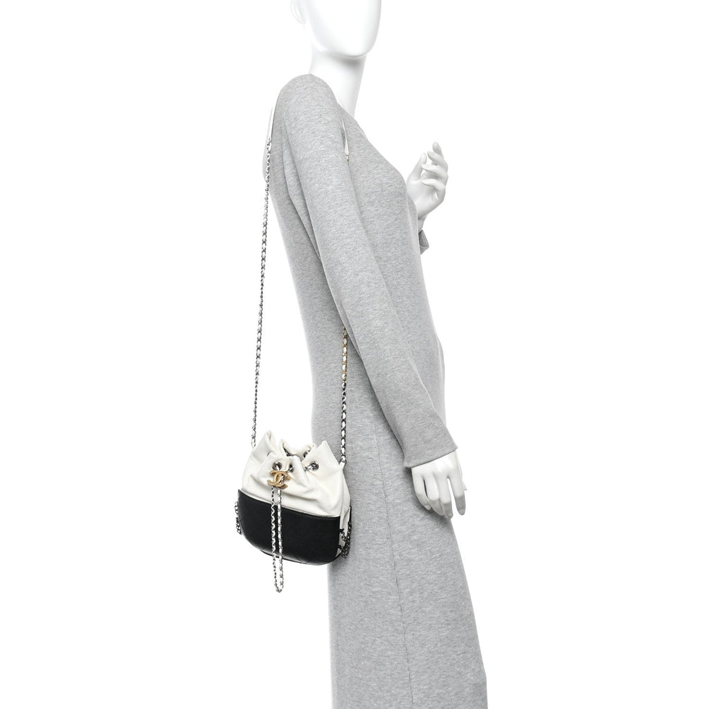 Aged Calfskin Quilted Small Gabrielle Bucket White Black
