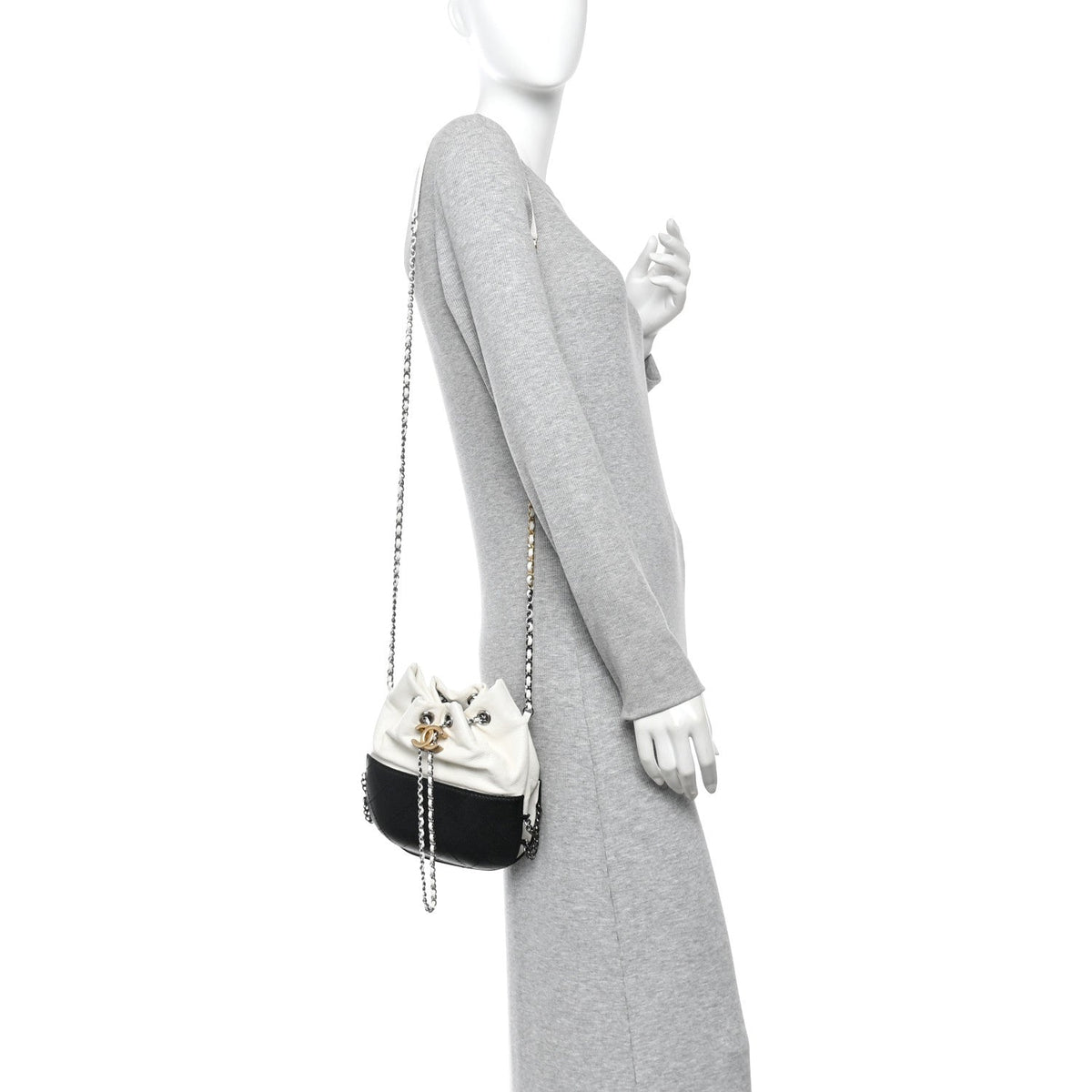 Aged Calfskin Quilted Small Gabrielle Bucket White Black
