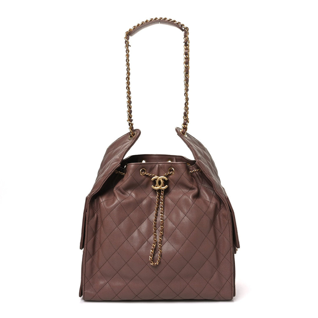 Caviar Quilted Medium Chanel 25 Handbag Brown