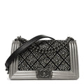 Jersey Embroidered Medium Boy Flap Black Silver Black Silver