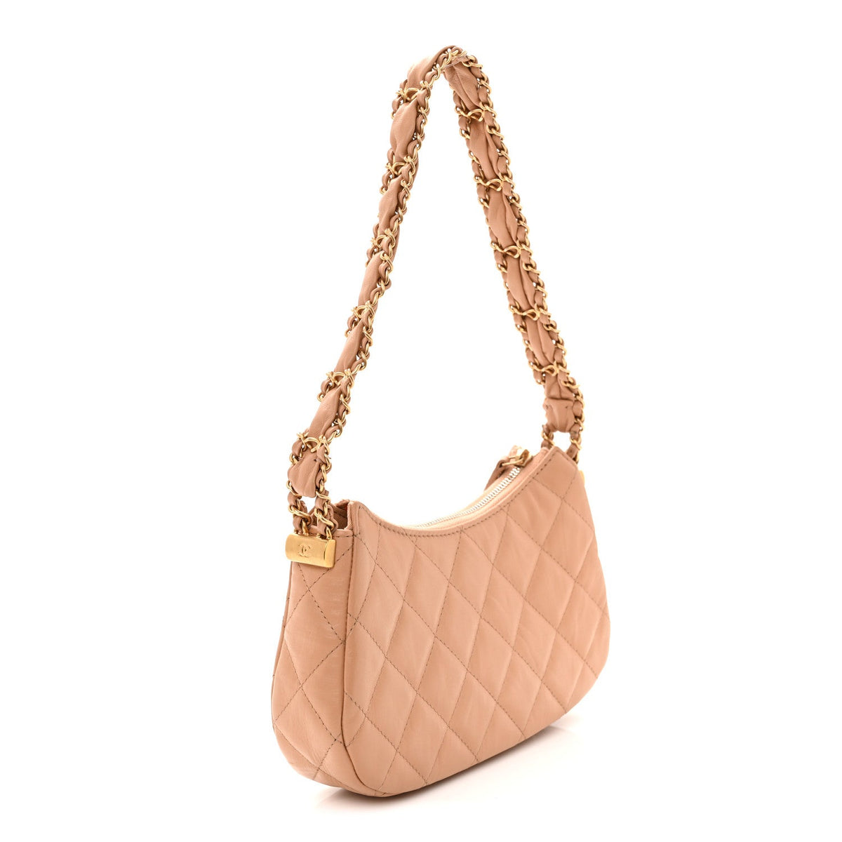 Aged Calfskin Quilted Small Chanel 19 Hobo  Beige