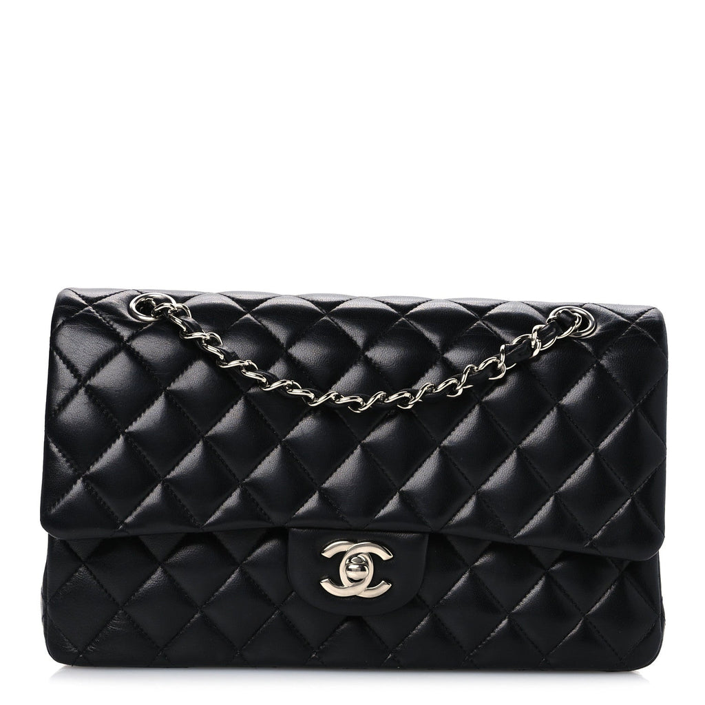 Lambskin Quilted Medium Double Flap Black Black