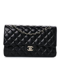 Lambskin Quilted Medium Double Flap Black Black