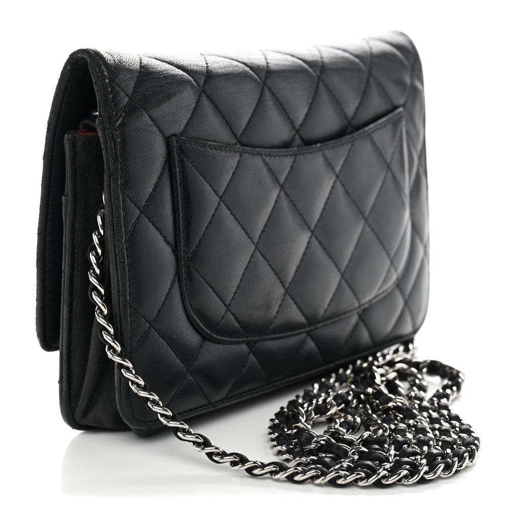 Lambskin Quilted Wallet On Chain WOC Black
