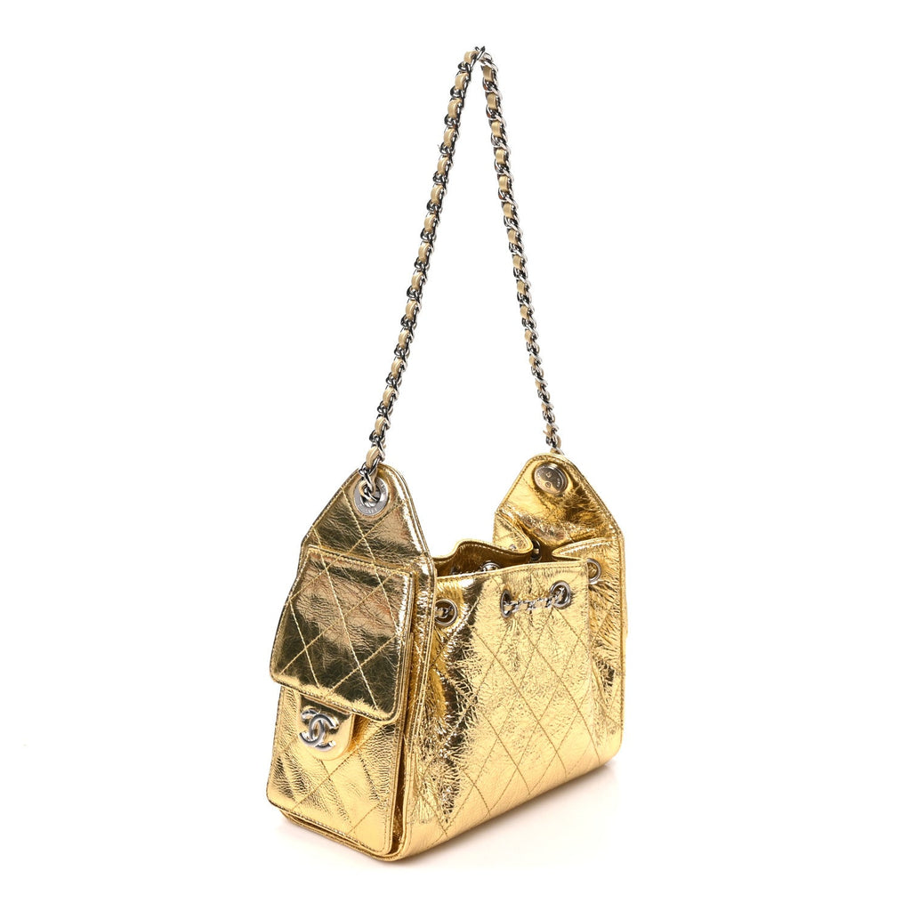 Metallic Aged Calfskin Quilted Mini Chanel 25 Handbag Gold