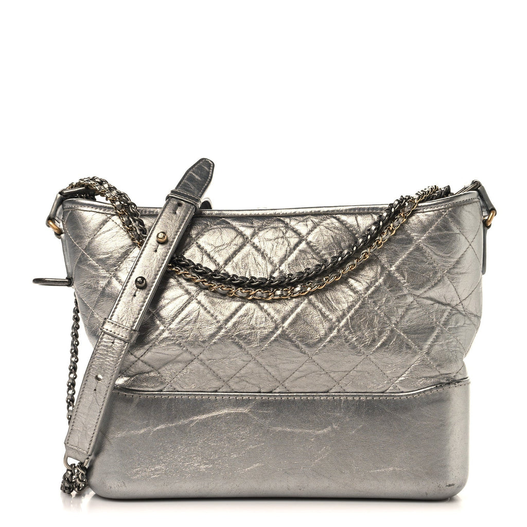 Metallic Lambskin Calfskin Quilted Medium Gabrielle Hobo Silver