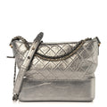 Metallic Lambskin Calfskin Quilted Medium Gabrielle Hobo Silver