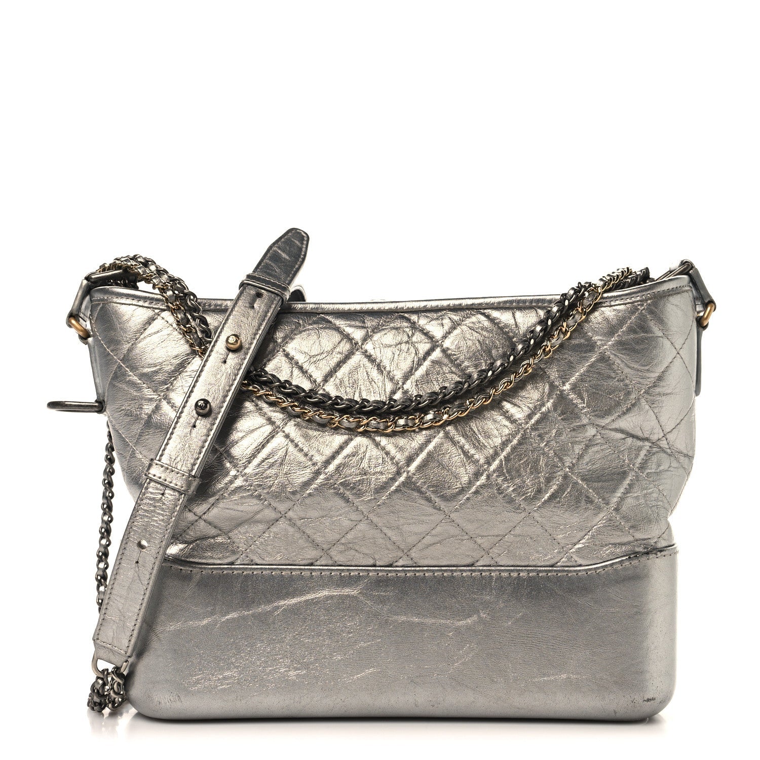 Metallic Lambskin Calfskin Quilted Medium Gabrielle Hobo Silver