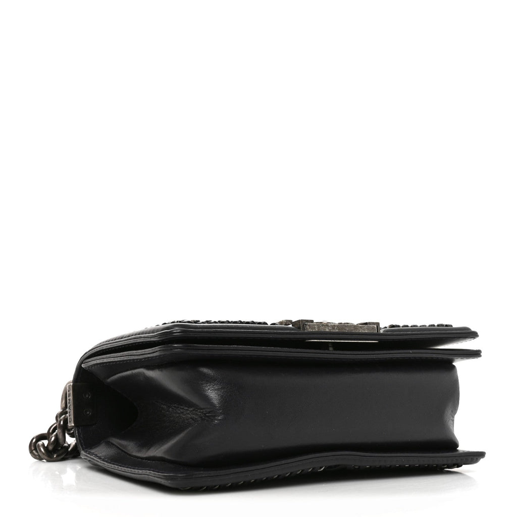 Shiny Goatskin Quilted Small Boy Top Handle Flap Navy Blue